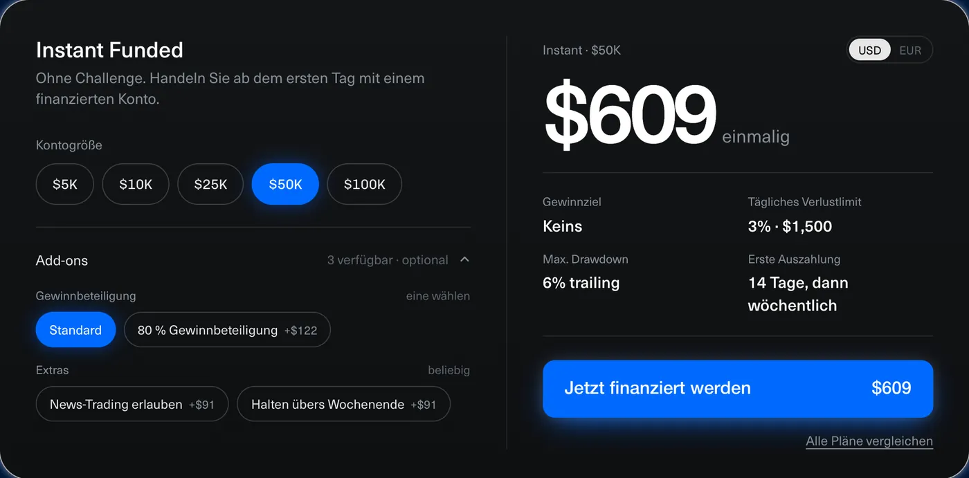 Wählen Sie ein Programm und eine Größe, fügen Sie hinzu, was Sie brauchen, und zahlen Sie einmal.