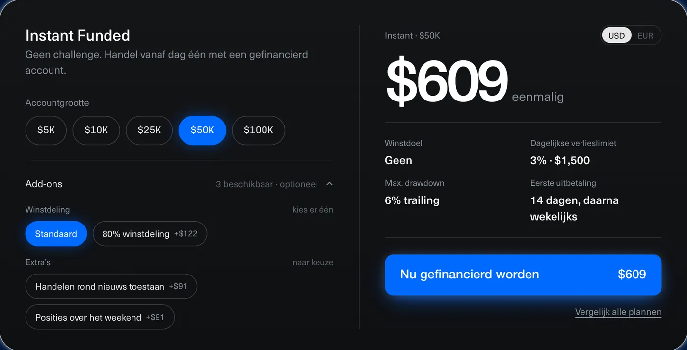 Kies een programma en een grootte, voeg toe wat je nodig hebt, betaal één keer.