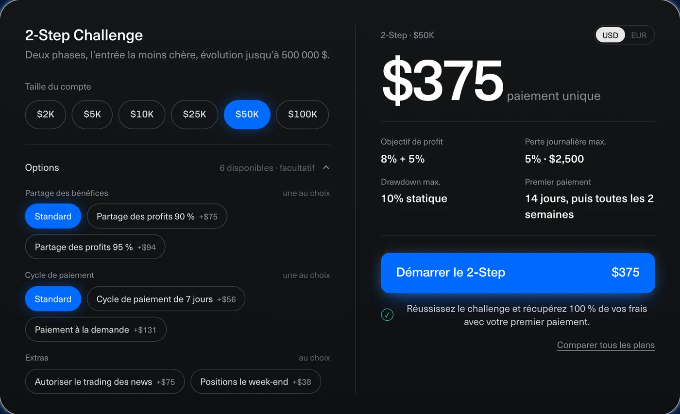 Choisissez un programme et une taille, ajoutez ce qu’il vous faut, payez une seule fois.