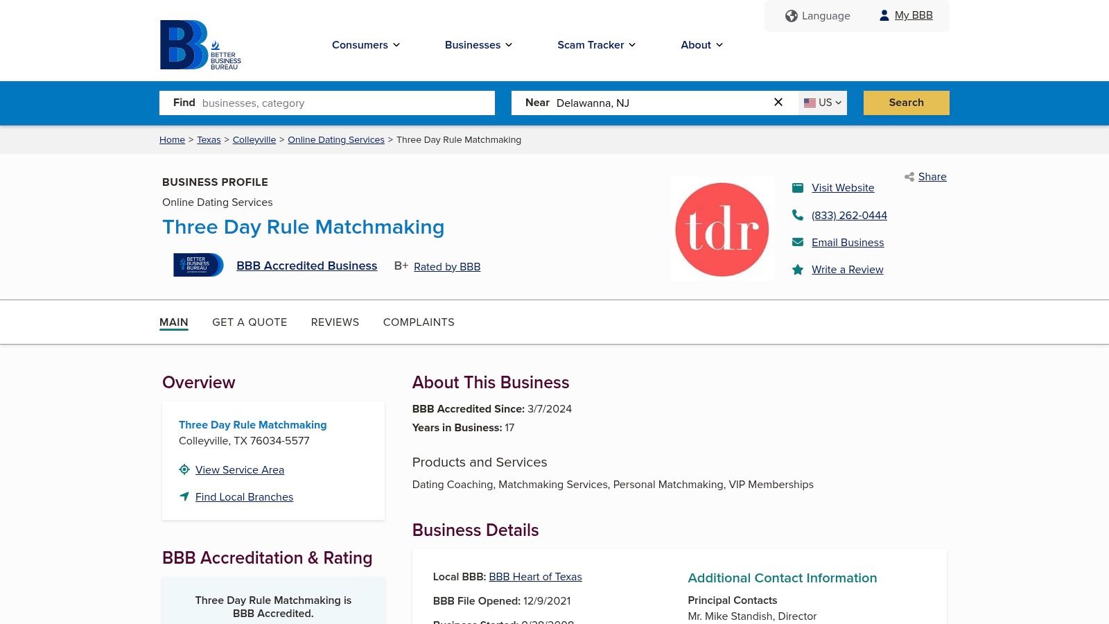 Better Business Bureau (BBB) – Three Day Rule Matchmaking