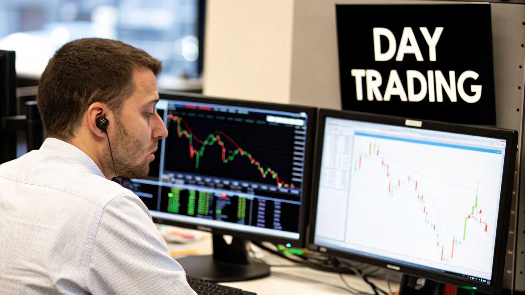 day trading chart showing candlesticks and technical indicators