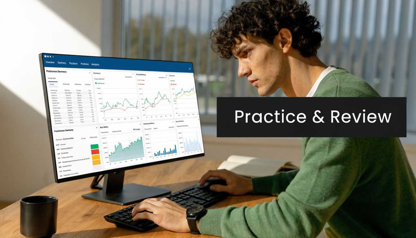A focused man analyzing complex financial charts and trading data on his computer monitor in a bright office.