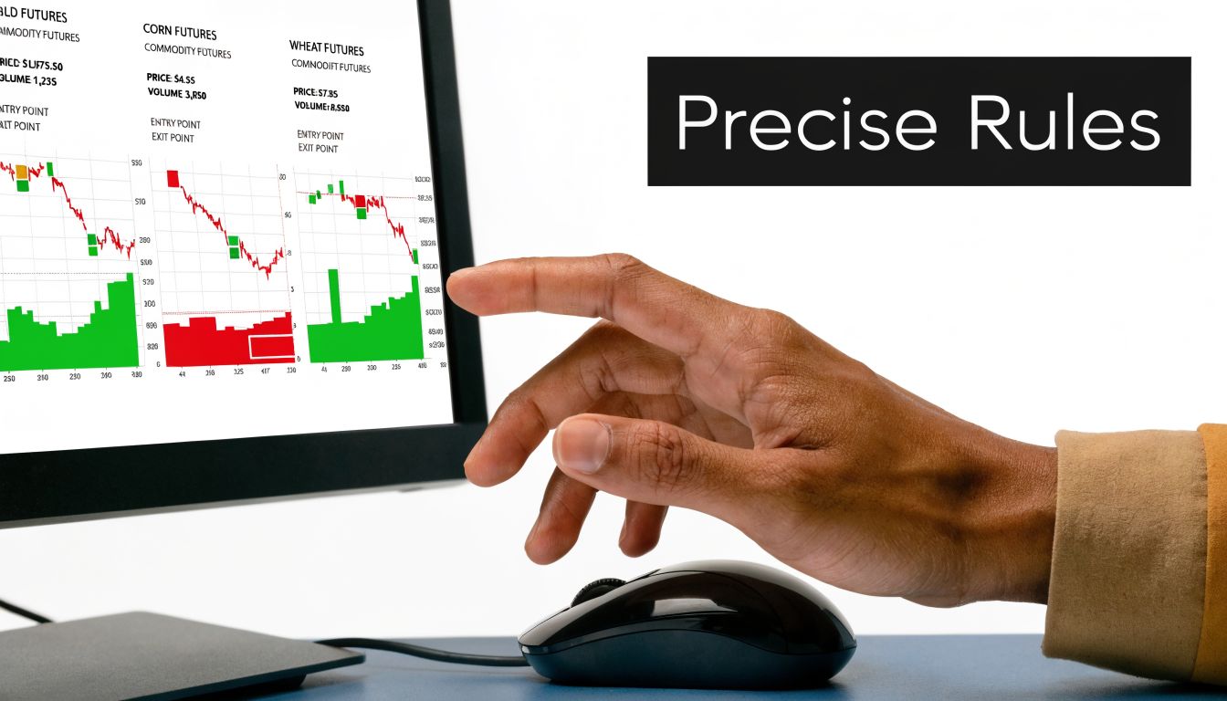 A person uses a computer mouse to analyze commodity futures trading charts on a monitor.