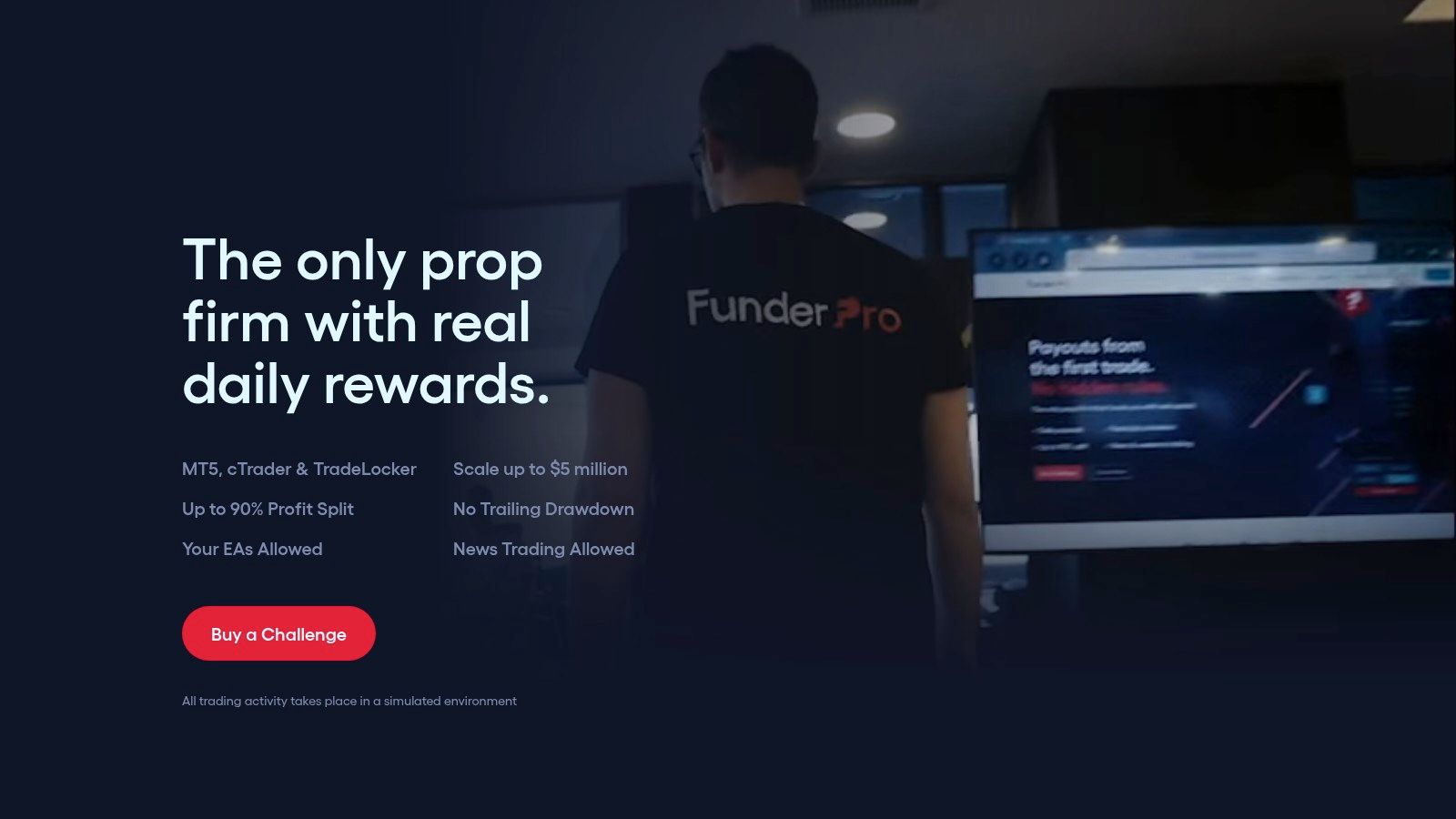 FunderPro trading dashboard showing account details and performance metrics