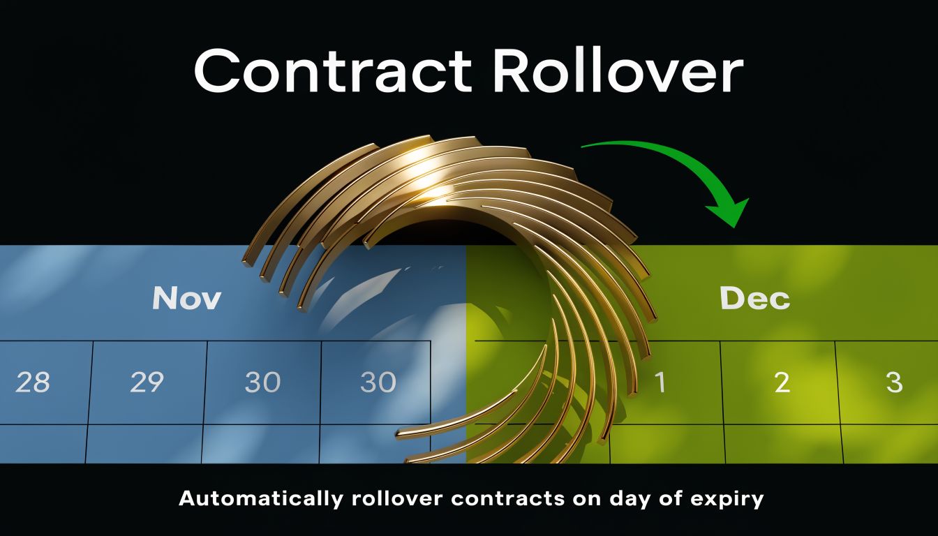 A calendar graphic illustrating contract rollover moving from November to December with an arrow and gold rings.