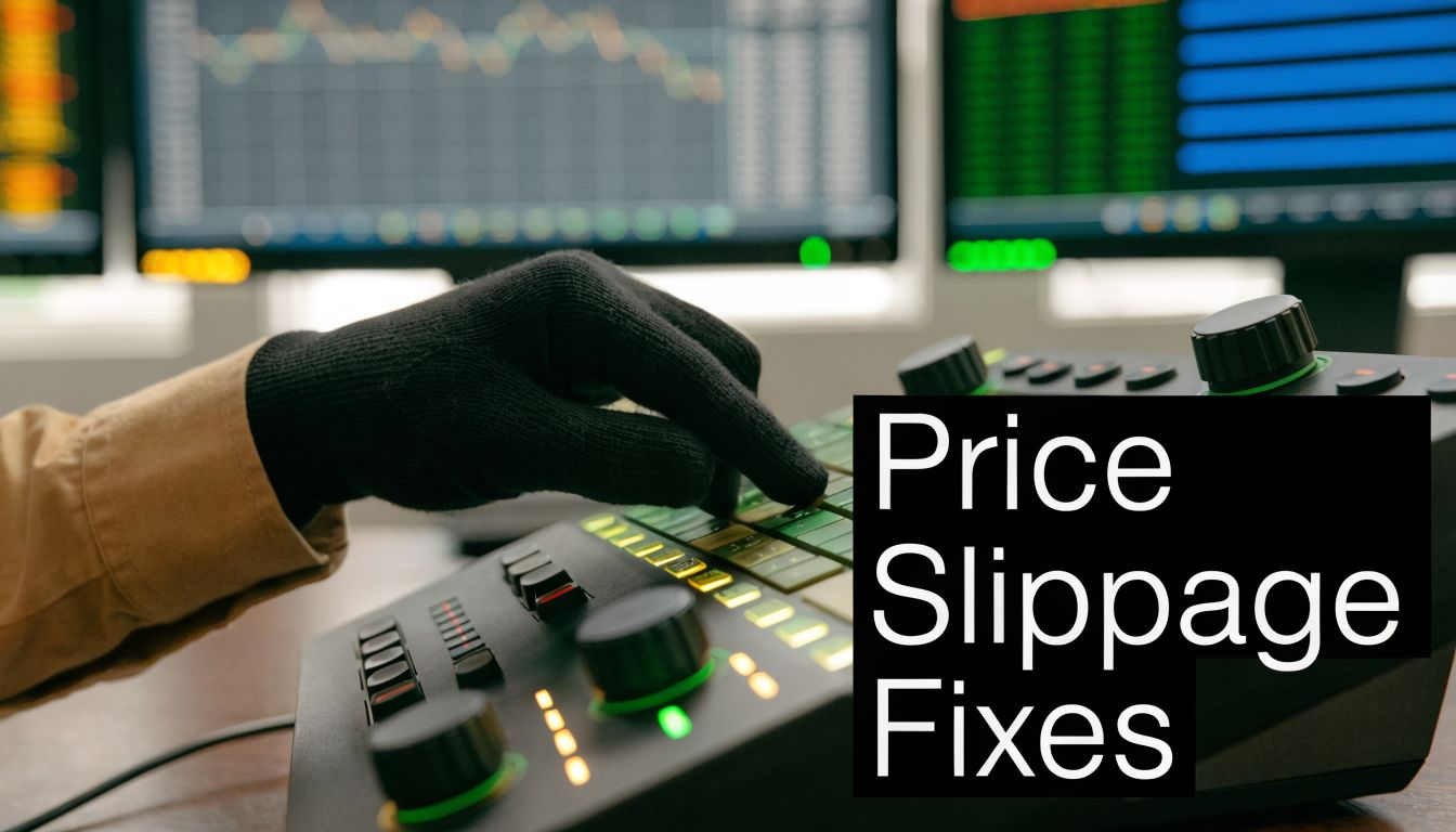 A person wearing a black glove uses a trading console to manage financial market operations.