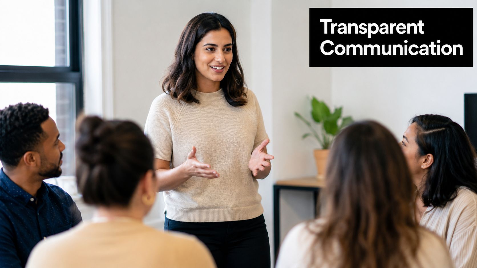A diverse team of professionals engaging in a collaborative and open discussion during a meeting.
