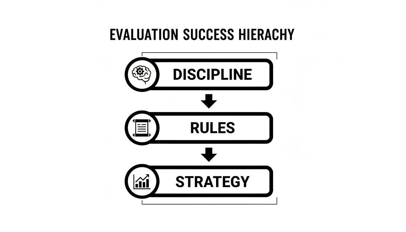 A hierarchy diagram titled 'Evaluation Success Hierarchy', showing Discipline, Rules, and Strategy as key components.