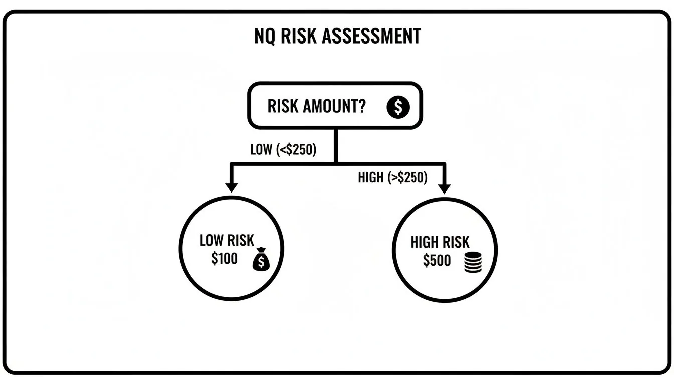 Flowchart detailing NQ risk assessment based on monetary amount, classifying into low or high risk.
