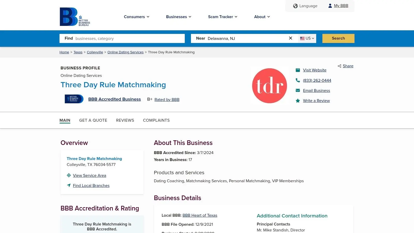 Better Business Bureau (BBB) – Three Day Rule Matchmaking
