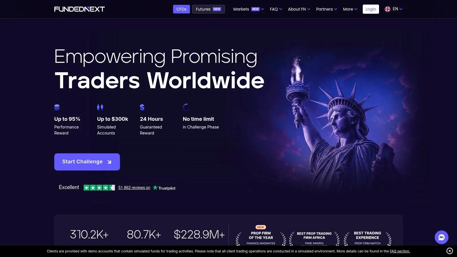 FundedNext dashboard showing account details and trading metrics