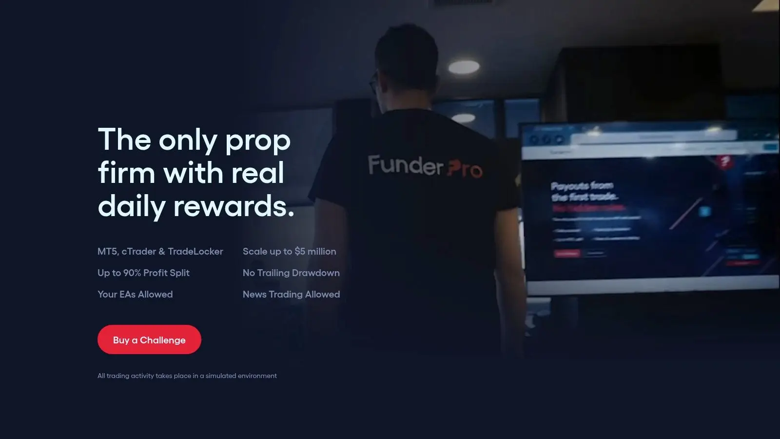 FunderPro trading dashboard showing account details and performance metrics