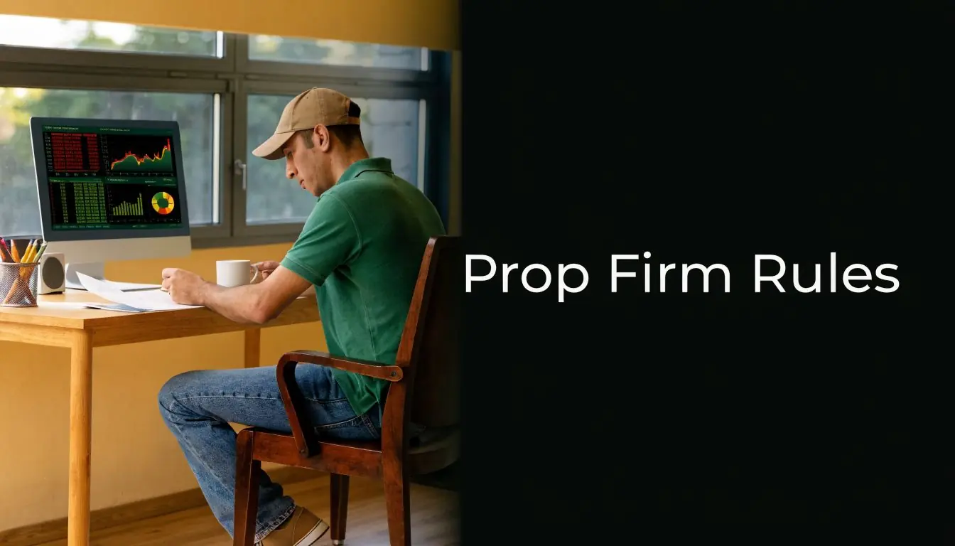 A trader wearing a cap and green shirt works on financial charts at a desk.